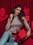 Sweter z Golfem i Błyszczącą Nitką Taupe WINTER LOVE