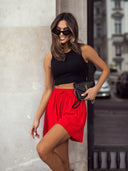 Krótki prążkowany top Czarny DAISY
