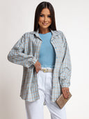 Koszula z Bawełną w Kratę Błękitna ALISON