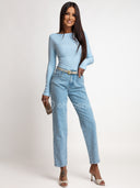 Bluzka z Bawełną i Wiskozą Błękitna SOFT BASIC