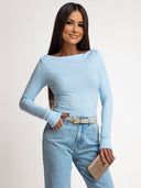 Bluzka z Bawełną i Wiskozą Błękitna SOFT BASIC