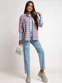 Koszula z Bawełną w Kratę Różowa EMI