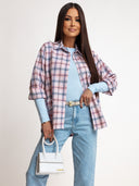 Koszula z Bawełną w Kratę Różowa EMI