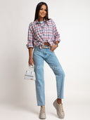 Koszula z Bawełną w Kratę Różowa EMI