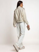 TRIM – Spodnie eleganckie z wysokim stanem · ecru