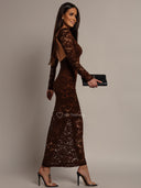 Chocolate ENDLESS Open Back Lace Maxi Dress