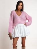 Sweter Kardigan 80% Kid Moher Różowy PUFF