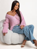 Sweter Kardigan 80% Kid Moher Różowy PUFF