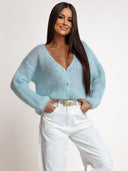 Sweter Kardigan 80% Kid Moher Błękitny PUFF