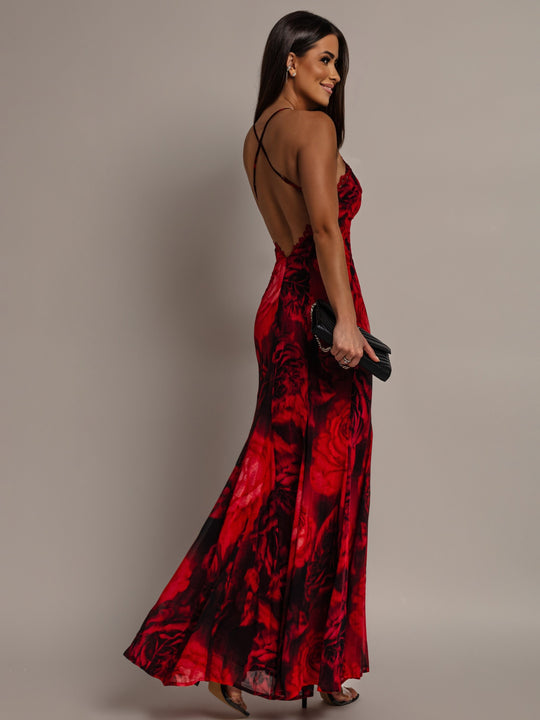 Sukienka Maxi w Róże Czerwona BELLA ROMANCE