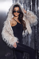 Beige EVERMORE Short Fur Coat with Hood