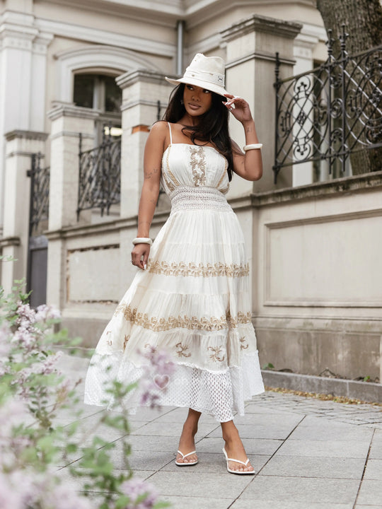Sukienka Maxi z Wiskozy Ecru SUN MUSE ohhoney
