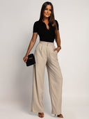 Elegant High-Waisted Beige Trousers ASTORIA II