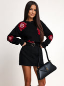 OH HONEY WINTER ROSE – Sweter w kwiaty z wełną merino i kaszmirem · czarny