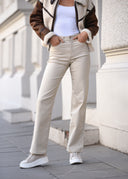 ETHOS Light Beige Wide Leg Waxed Trousers