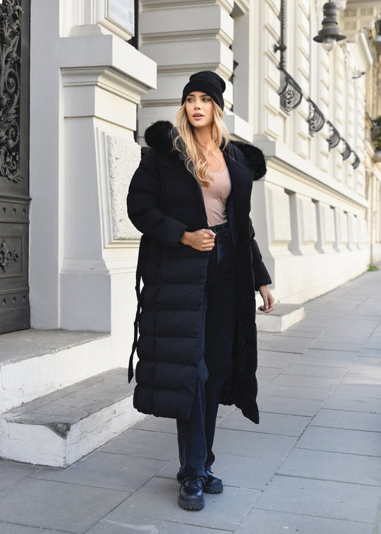 Quilted jacket with fur Black MARISEL