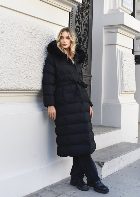 Quilted jacket with fur Black MARISEL