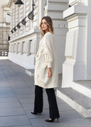 Decoratively woven cardigan Light beige LOREN