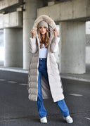 Quilted jacket with fur in light beige MARISEL