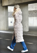 Quilted jacket with fur in light beige MARISEL