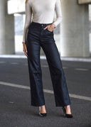 Black ETHOS Wide Leg Waxed Trousers