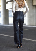 Black ETHOS Wide Leg Waxed Trousers