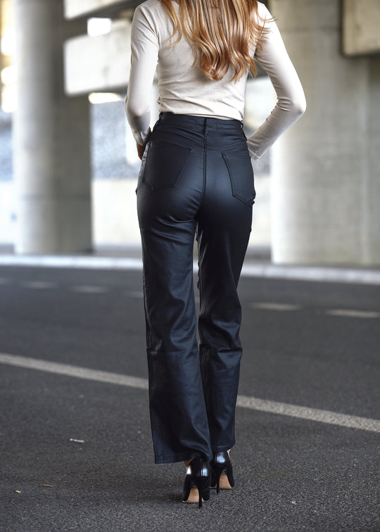 Black ETHOS Wide Leg Waxed Trousers