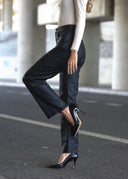 Black ETHOS Wide Leg Waxed Trousers
