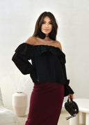 Black RACHEL blouse with rose choker