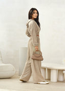 Beige ECHO Cropped Hoodie