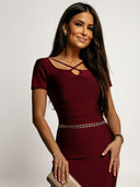 Maxi šaty s rozparkem Burgundy ELEGANT ESSENCE