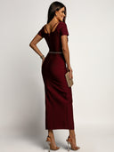 Maxi šaty s rozparkem Burgundy ELEGANT ESSENCE
