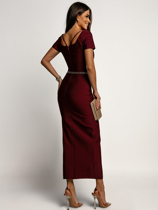 Maxi šaty s rozparkem Burgundy ELEGANT ESSENCE