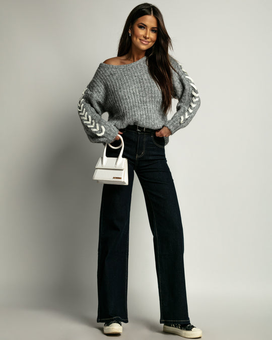 Wool sweater with decorative sleeves Gray LOOP