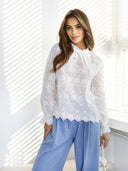 Ażurowa Bluzka z Elegancką Stójką Biała ROUTE