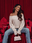 Bawełniany Sweter z ozdobnym splotem Jasnobeżowy COZY LADIES