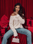 Bawełniany Sweter z ozdobnym splotem Jasnobeżowy COZY LADIES