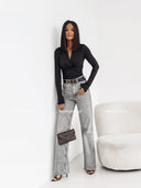 Body z Wiskozą z Długim Rękawem Czarne APRIL  