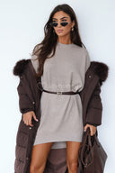 Długa Kurtka Pikowana z Futerkiem Czekoladowa TAMMY