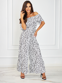 Długi kombinezon Hiszpanka w groszki Biały RAISA