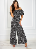 Długi kombinezon Hiszpanka w groszki Czarny RAISA 