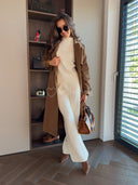  Długi Płaszcz Trencz z Paskiem Camel LIDIA