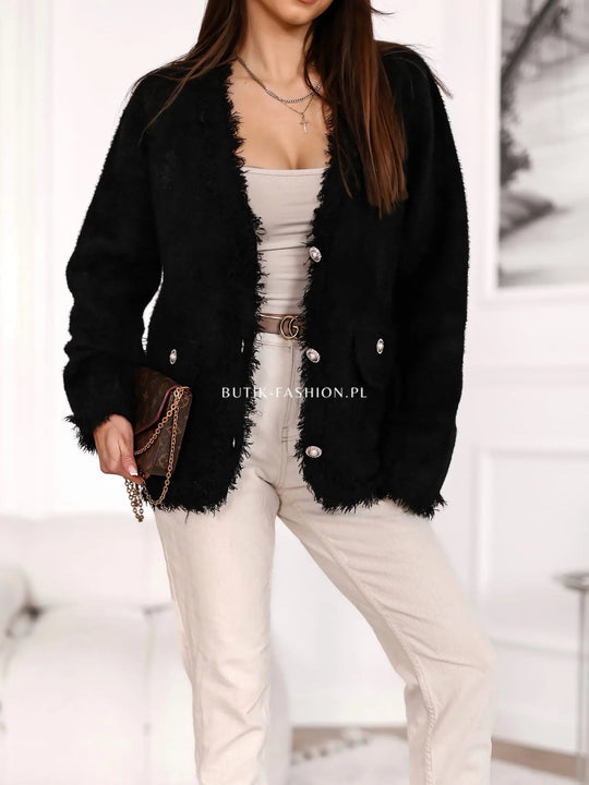 Elegancki Sweter zapinany na ozdobne guziki Czarny ELISABETH 