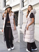 Kamizelka z paskiem długa Beżowa RAINA