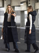 Kamizelka z paskiem długa Czarna RAINA 