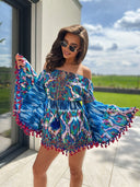 Kombinezon Bawełniany z Frędzlami Kobaltowy FLAMINGA