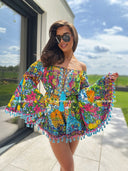 Kombinezon Bawełniany z Frędzlami Kolorowy FLAMINGA 