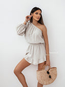 Kombinezon muślinowy na jedno ramię Beżowy MARSALA 