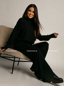 Komplet Dzianinowy Spodnie i Sweter z Golfem Czarny COZY MOOD