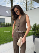 Komplet Kamizelka i Spodnie Czekoladowy BRONTE